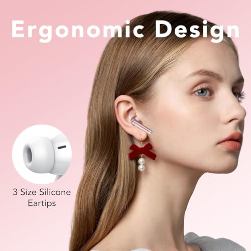 QXQ New Bluetooth Headphones, Wireless Bluetooth 5.4 HiFi Stereo Headphones with 4 ENC Mic, 40H Wireless Bluetooth Headset with Screen, Wireless Earphones for Android iOS, Pure Pink