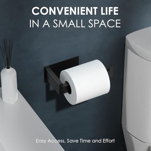 Auxmir Toilet Roll Holder No Drilling Self-Adhesive Toilet Paper Holder Stainless Steel Toilet Roll Holder Toilet Roll Holder Toilet Holder Paper Holder for Kitchen Toilet, Black