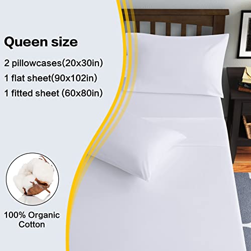 EASELAND Queen Sheets Cotton, White Cotton Sheets Queen 100 Cotton