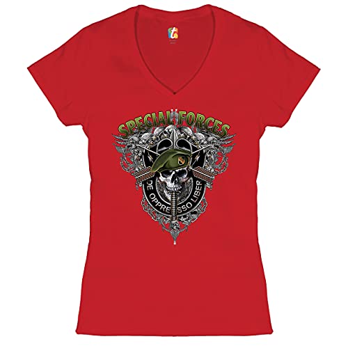 Special Forces De Oppresso Liber Women's V-Neck T-Shirt Green Berets Army Tee Red Medium at Amazon
