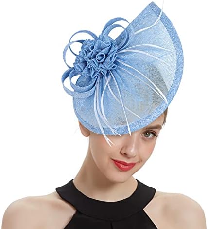 Kentucky Derby Hat Elegant Blue Floral Headband Fascinator - Women Accessories Kentucky Derby Fascinator Light Powder Blue Rose Hat Royal  main image 4