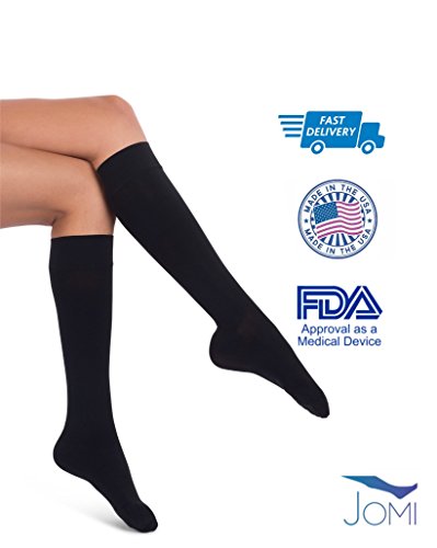 Jomi Compression Knee High Stockings Collection, 15-20mmHg Opaque Closed Toe 130 (Medium, Black)