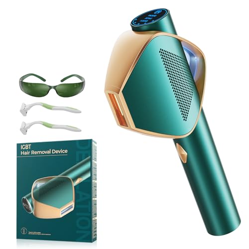 21J Laser Epilator with IGBT Fast Flash Technology 0.8s, Unlimited Blinking Epilator Pulsed Light Woman 600-1200NM, 3 Unique Modes Laser Hair Removal Face, Bikini, Body, Green Gold
