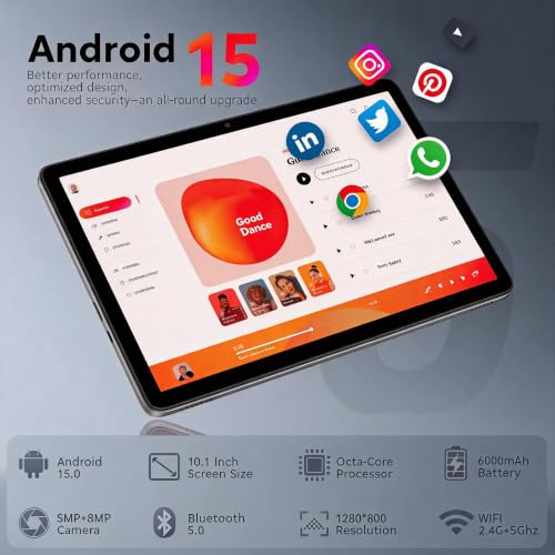 Android 15 Tablet, 10 Inch Tablet with 24GB RAM 128GB ROM, Octa-Core T7250 Processor, 1280x800 HD IPS, Widevine L1, GPS, Keyboard Mouse Stylus Included, 2-Year Warranty (Gray)