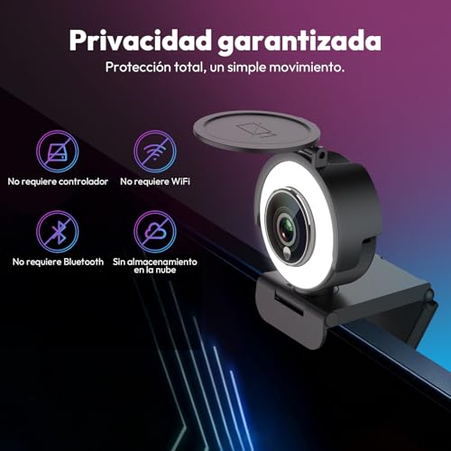 Angetube Webcam 4K con micrófono - Luz Circular integrada, Enfoque automático PDAF,Interfaz USB-A/C Plug and Play,Ideal para Streaming,videollamadas y reuniones,Compatible con PC,portátil,Mac/Windows