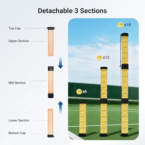 NEEWER Ball Retriever Tube Hopper for Tennis Balls & Pickleballs, Detachable Section No Bending Pickup Picker Upper Collector with Stopper & Shoulder Strap