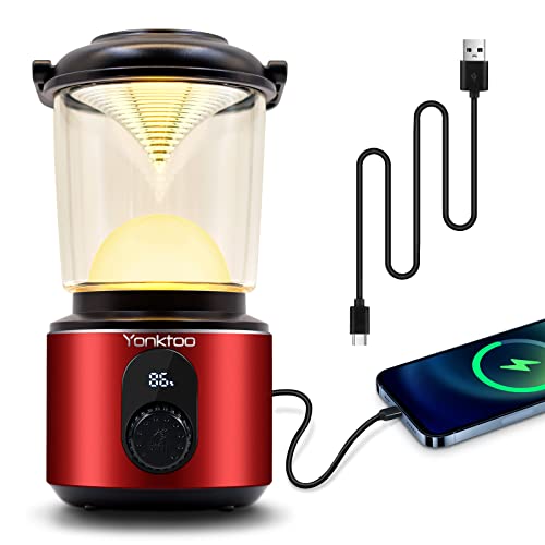 Yonktoo Campinglampe Aufladbar - USB-C LED Campinglampe Akku 5 Lichtmodi, LCD-Bildschirm & Aluminium-Gehäuse, 10400 mAh Wasserdichte Camping Lampen fü