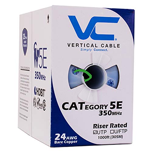 Vertical Cable Cat5e, 350 MHz, UTP, 24AWG, 8C Solid Bare Copper, 1000ft, Green, Bulk Ethernet Cable - 151 Series