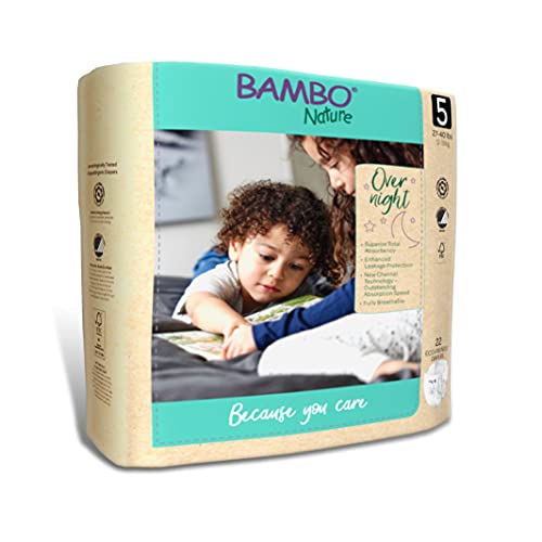 Bambo Nature Overnight EcoFriendly Baby Diapers, Size 5, White, 22