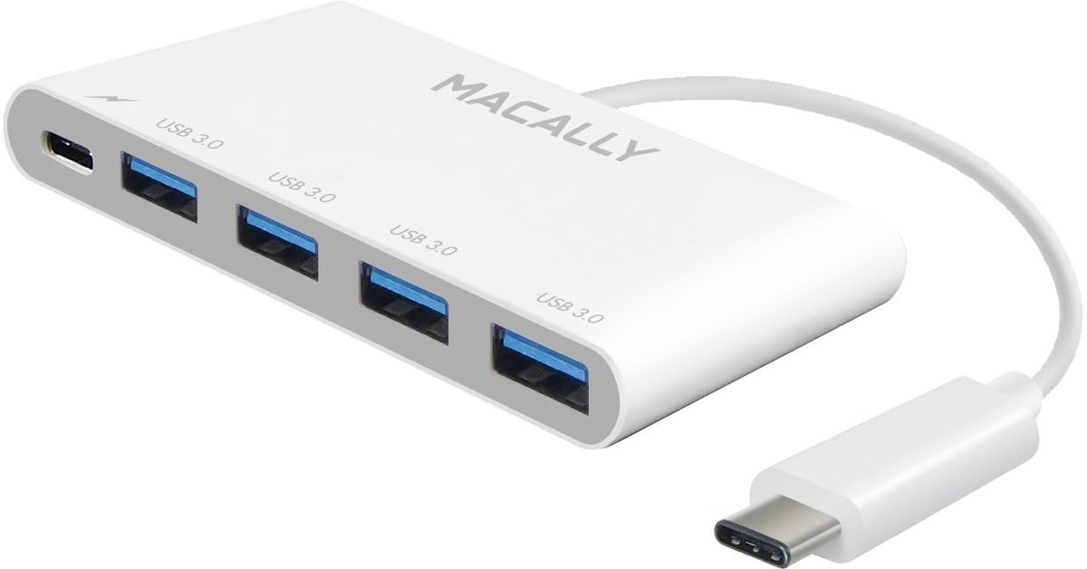 Macally UC3HUB4C 3.1 USB-C to 4 port USB-A hub with 1 USB-C charge port