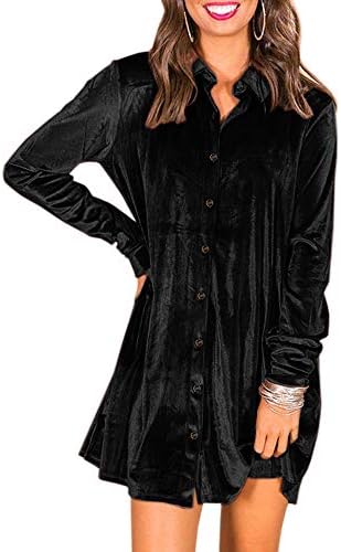 Ivay Women's Spring Button Down Tshirt Dresses Velvet Tunic Dress with Pockets Grey at Amazon Women's Clothing store
