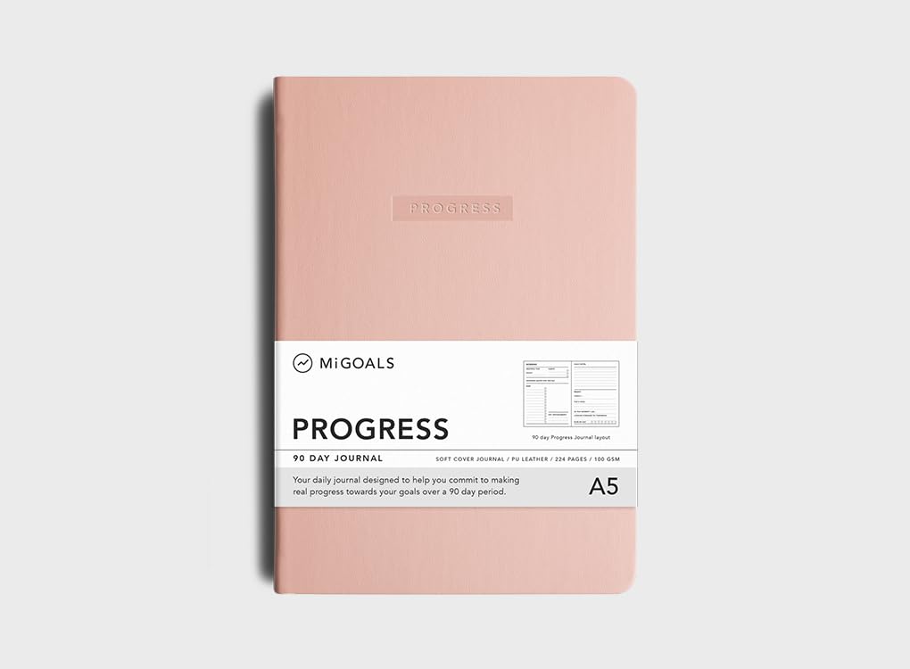 Progress Journal - A5 Pink Daily Productivity Planner to Track Your Achievements and Keep Focused, Hardcover Organiser, Notebook Journal & Life Planner, MOXON, MiGoals