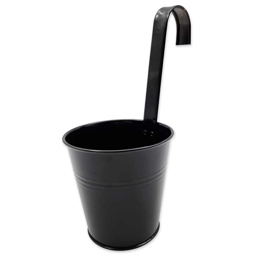 schone Zinc Finish Hanging Flowerpot with Hook – Strong and Durable – Modern and Decorative Flowerpots (Black)