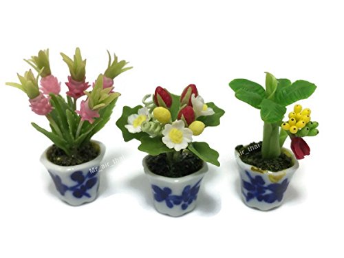 3pc Flower Clay Miniature Dollhouse Fairy Garden Mini Plant Trees Ceramic Paint Furniture Bundles Artificial Flowers Orchid #061