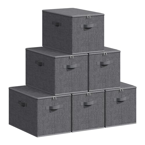 SONGMICS Aufbewahrungsbox mit Deckel, 6er Set, faltbare Stoffbox