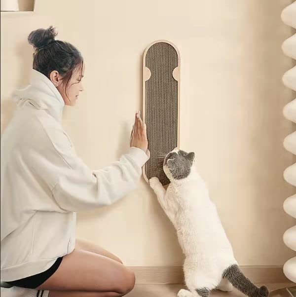 Cat Scratching Post Include No Drilling Wall Mount Way, OKCAT Wooden Wall Mounted Cat Scratcher, 2 Pack Replaceable Floor or Wall Cat Scratchers for Indoor Cats or Kittens (24 x 6 Inches)