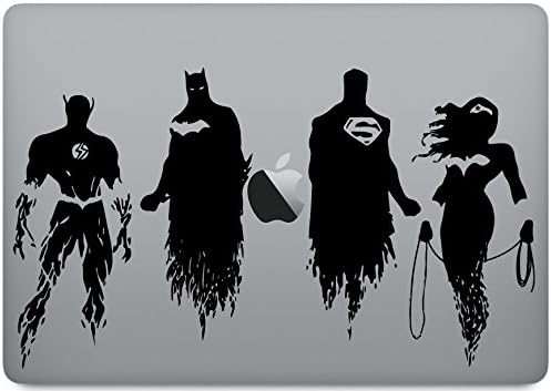 Justice League Superhero FOUR characters - Laptop Skin Vinyl Decal Sticker for MacBook Pro 13” – and other Apple Laptop – Car and Windows – Size 6" Inches tall.