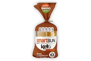 SMART BAKING COMPANY SmartBUN, Keto Hamburger Buns, Low Carb Bread, ZERO Net Carbs, Gluten Free, 4 Total Buns (Plain)