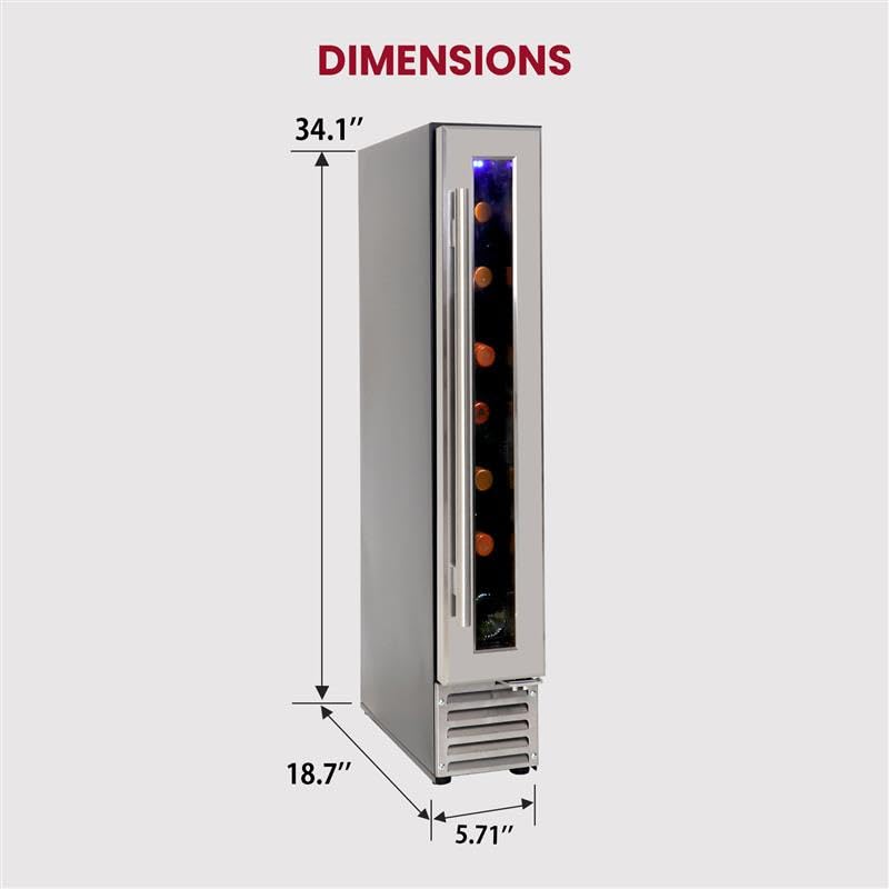 Koolatron Wine Fridge - Under Counter Wine Cooler, 7 Bottle Chiller, Built in 6-inch Cabinet for Champagne, Red & White Wine, Bar, Freestanding Cellar, Black (18 L)