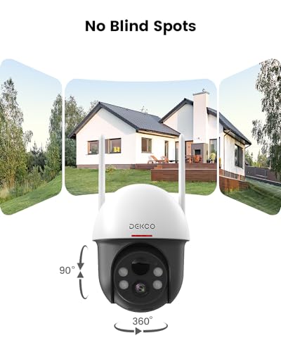 DEKCO Outdoor Security Camera Wireless, Camera Surveillance Exterieur, Solar and Battery Powered, Panoramic Pan Tilt Zoom, Auto Tracking, 2K Night Vision, Spotlight, 2-Way Talk, 2 Pack