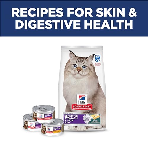 HILL’S SCIENCE DIET ADULT SENSITIVE STOMACH & SKIN DRY CAT FOOD, POLLOCK MEAL & BARLEY RECIPE, 6 LB. BAG (UPDATED FORMULA)