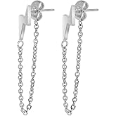Edforce Stainless Steel Women's Lightning Bolt Dangle Earrings, 60mm/2.4in