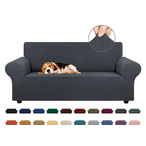 KEKUOU Copridivano elasticizzato Loveseat per divano a 2 cuscini (140-200 cm), protezione per mobili con fondo elastico, per bambini e cani, in jacquard a quadretti piccoli (M, antracite)