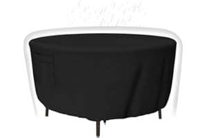 TUYEHO Patio Furniture Covers, Heavy Duty Round Patio Table Cover (110D x 28H Inch) Outdoor Dining & Coffee Table Cover for Veranda, Lawn, Table, Chair-Waterproof & Weather Resistant, Anti UV - Black