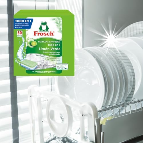 Tablets de Máquina de Lavar Loiça Tudo-em-1 de Limão | Detergente + Ajudante de Enxaguamento + Sal | Livre de Fosfato | Efetivo 45°C | Brilho Extra | Proteção contra Cristais - 50 Doses