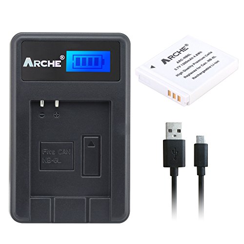 ARCHE NB-6L NB-6LH <1 Pack> Battery and LCD Single Charger Kit for [Canon PowerShot D10 D20 D30 ELPH 500 HS S90 S95 S120 SD770 is SD980 is SD1200 is SD1300 is SD3500 is SD4000 is SX170 is SX240 HS]