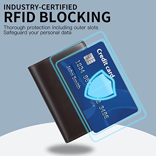 SENDEFN Men's Leather Wallet, RFID Blocking Wallet, Men's Vertical Wallet with 19 Card Slots, 3 Bill Slots, 1 Coin Pocket with Button