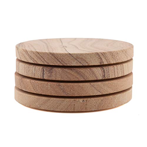 Thirstystone Sandstone Wood Coaster, 4 inch round, Cinnabar w/Holder