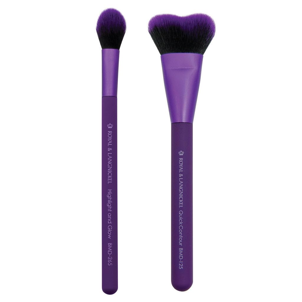 MODA Royal & Langnickel Perfect Pairs Insta-Glow Makeup Kit Includes, Quick Contour and Highlight Brushes, Purple