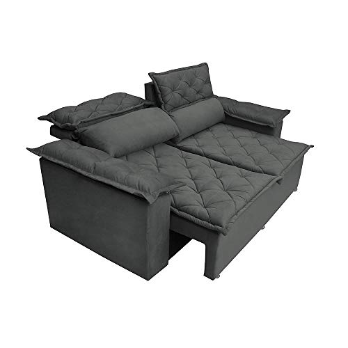 Sofá 3 Lugares Retrátil e Reclinável Cama Inbox Compact 1,80m Velusoft Cinza