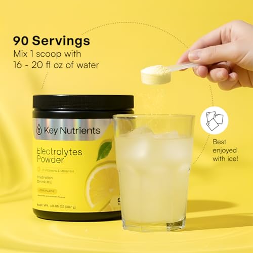 KEY NUTRIENTS Multivitamin Electrolytes Powder Sugar Free - Refreshing Lemonade Electrolyte Powder - Sodium & Energy Supplement - Hydration Powder - No Calories - 4.3 g x 90 Servings