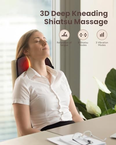 COMFIER Massager, Neck Massager with Heat, Shiatsu Back Massager with 4D Kneading Heads, Massage Cushion for Shoulder, Back, Legs, Gifts for Men and Women