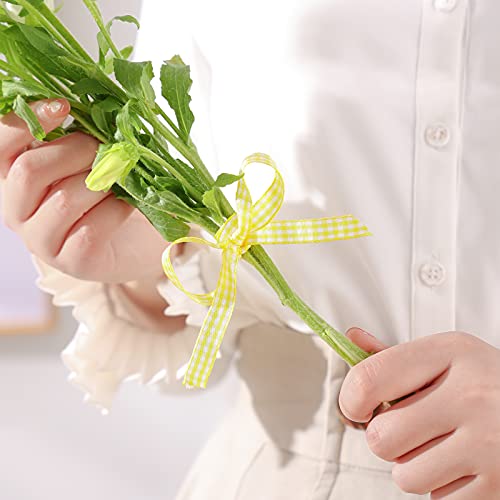 VGoodall Yellow Gingham Ribbon, 3/8 x 50Yd Picnic Craft Ribbon Blue Ribbons for Hair Accessories Craft and Christmas Gift Wrapping