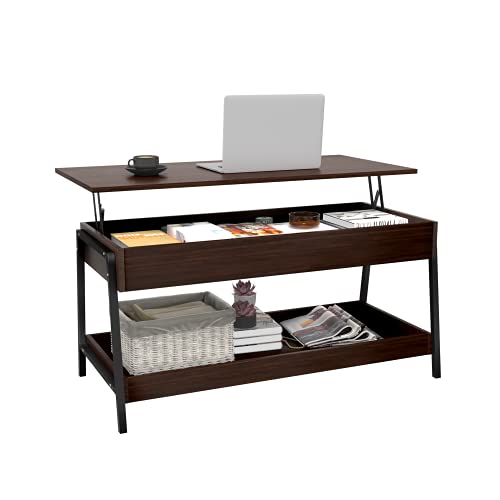 POVISON Lift Top Coffee Table with Storage, 3 Tier Storage Shelves and