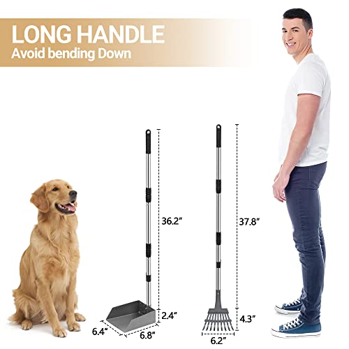 Heeyoo Dog Pooper Scooper, Dog Poop Tray and Rake Set, Pet Waste Removal Scoop with Long