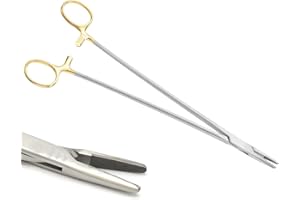 VISION TEK MED 10 Inch TC Mayo Hegar Needle Holder Driver with Tungsten Carbide Inserts and Gold Rings Premium Grade Instrument