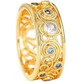 ENDLESSNESS & ETERNITY Court Style Blue and White Cubic Zirconia Wedding Band Ring Stackable Statement Promise Proposal Band Ring for Women