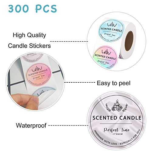 Candle Label Roll, 2 Inch 300pcs Waterproof Labels for Candle Making Supplies, Candle Tins, Candle Container, Candle Jars with lids, Candle Boxes Packaging, Labels Stickers for Candle Making