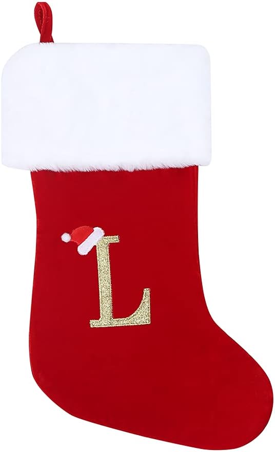 Stockings & Holders - CHRLRewa 20 Inches Initial Monogram Embroidered Christmas Stocking Red Velvet with White Super Soft Plush Cuffs Christmas Decorations Stocking C12-L