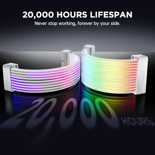 AsiaHorse ARGB PSU Extension Cable Cover Kit, Light Up RGB LED Strip 2Pack for GPU and Motherboard PSU Cables, 5V 3 Pin ARGB Sync, Compatible with 8 Pin, 16 Pin, 24 Pin Modular Cable. AURORA-CO-White
