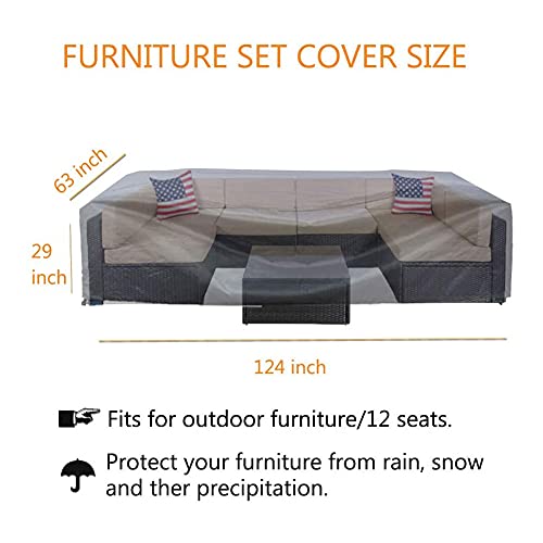 EASYBUYTECH Patio Furniture Cover Super Large Outdoor Sectional Furniture Set Cover, Table Chair Sofa Covers, Waterproof Dust Proof Anti UV/Wind Protective Cover (124"x63"x29"Furniture Set Cover)