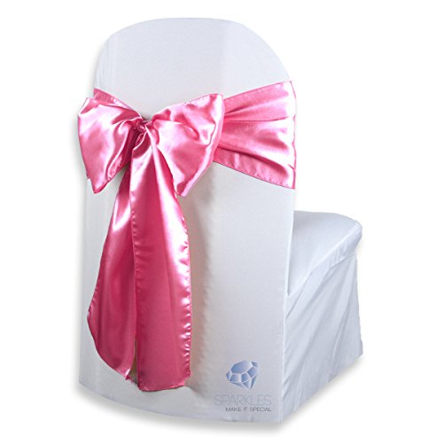 Sparkles Make It Special 10 pcs Satin Chair Cover Bow Sash - Hot Pink - Wedding Party Banquet Reception - 28 Colors Available