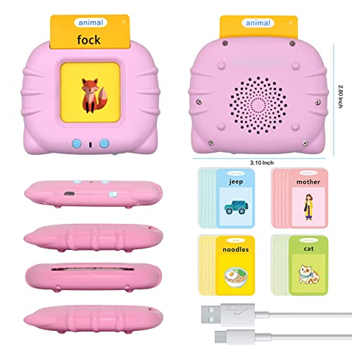 Talking Flash Cards Learning Toys for 2 3 4 5 Year Old Kids Toddler Flash Cards, Educational Toddlers Toys Reading Machine with 224 Words, Preschool Montessori Toys and Birthday Gift for Kids (Pink)