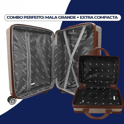 Mala de Bordo 10kg com Frasqueira Bagagem de Mão Expansivel Aprovada ANAC com 4 Rodas duplas 360° Cadeado AntiFurto TSA Mala de Viagem Alça Lateral com Divisória, Leve Resistente Bege