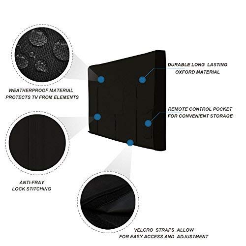 iBirdie Outdoor TV Cover 52 to 55 inch Weatherproof, Cover Size 52''L x 31''H, Waterproof for Outside Flat Screen 52 to 55 inch TV, Black, 600D Thick Fabric Screen Protector with Bottom
