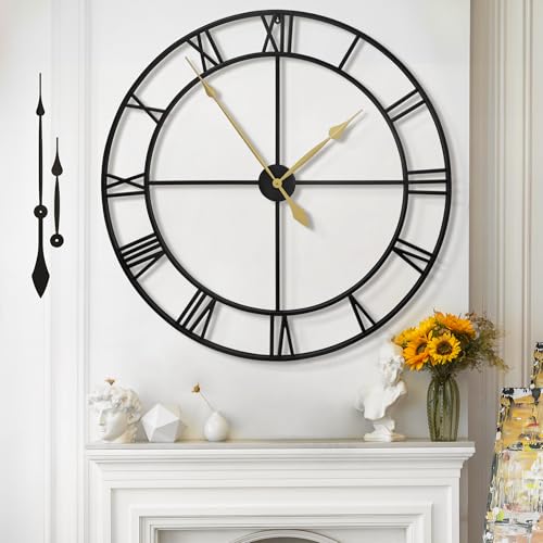 Mee 2ou Extra Große Wanduhr Modern Nahezu Lautlos Ohne Tickgeräusche -100cm Durchmesser Römische Ziffern Wanduhren Modern Wohnzimmer Wanduhr Vintage F